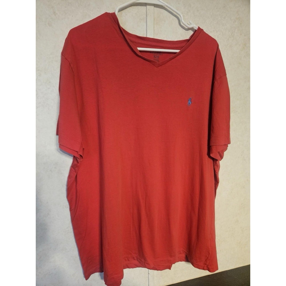 Polo Ralph Lauren T Shirt Mens XL Red V Neck Blue Embroidered Logo‎ Cotton